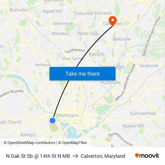 N Oak St Sb @ 14th St N MB to Calverton, Maryland map