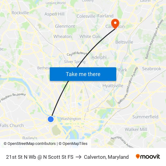 21st St N Wb @ N Scott St FS to Calverton, Maryland map