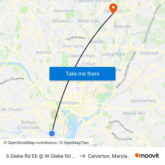 S Glebe Rd Eb @ W Glebe Rd FS to Calverton, Maryland map