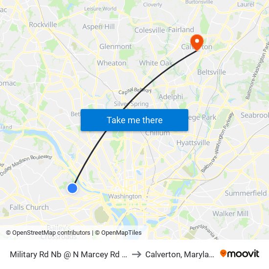 Military Rd Nb @ N Marcey Rd Ns to Calverton, Maryland map