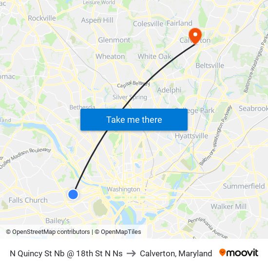 N Quincy St Nb @ 18th St N Ns to Calverton, Maryland map