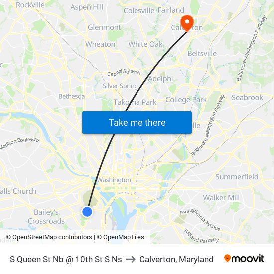 S Queen St Nb @ 10th St S Ns to Calverton, Maryland map