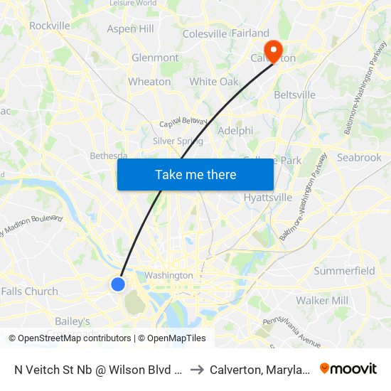 N Veitch St Nb @ Wilson Blvd FS to Calverton, Maryland map