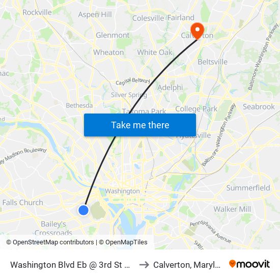 Washington Blvd Eb @ 3rd St N Ns to Calverton, Maryland map