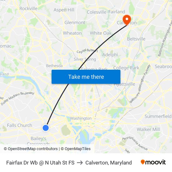 Fairfax Dr Wb @ N Utah St FS to Calverton, Maryland map