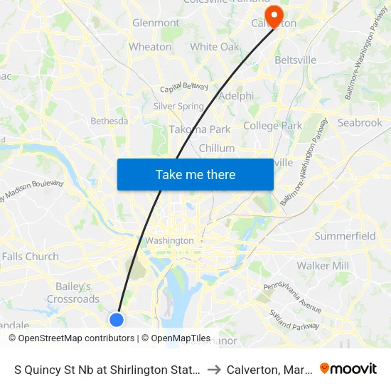 S Quincy St Nb at Shirlington Station Bay D to Calverton, Maryland map