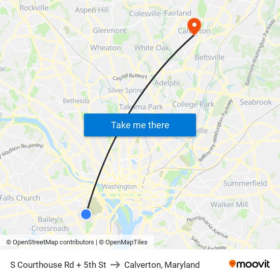 S Courthouse Rd + 5th St to Calverton, Maryland map