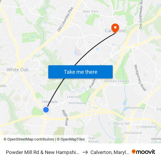 Powder Mill Rd & New Hampshire Ave to Calverton, Maryland map