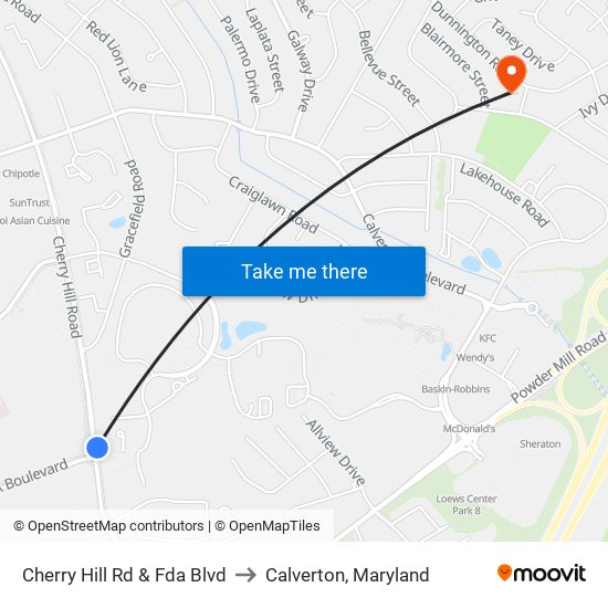 Cherry Hill Rd & Fda Blvd to Calverton, Maryland map