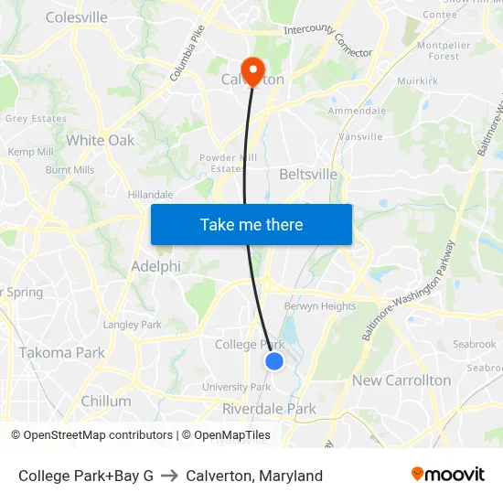 College Park+Bay G to Calverton, Maryland map