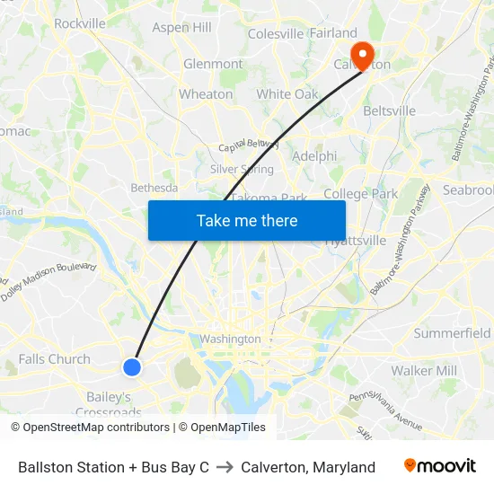 Ballston Station + Bus Bay C to Calverton, Maryland map