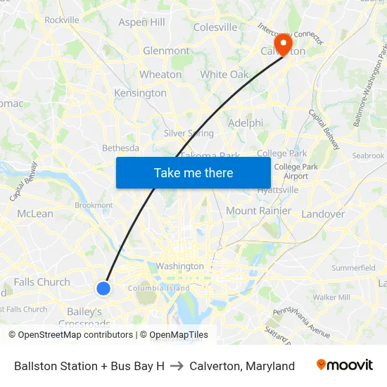 Ballston Station + Bus Bay H to Calverton, Maryland map