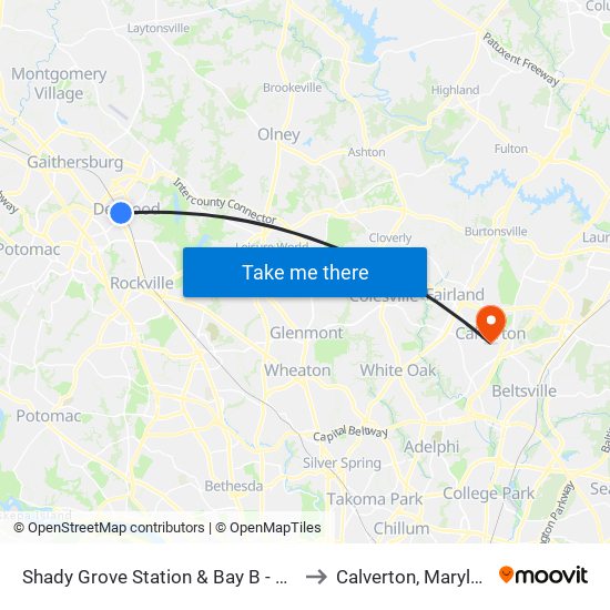 Shady Grove Station & Bay B - West to Calverton, Maryland map