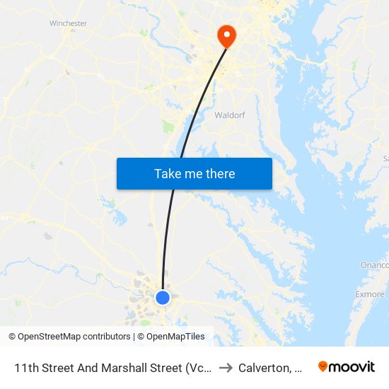 11th Street And Marshall Street (Vcu Medical Center) to Calverton, Maryland map