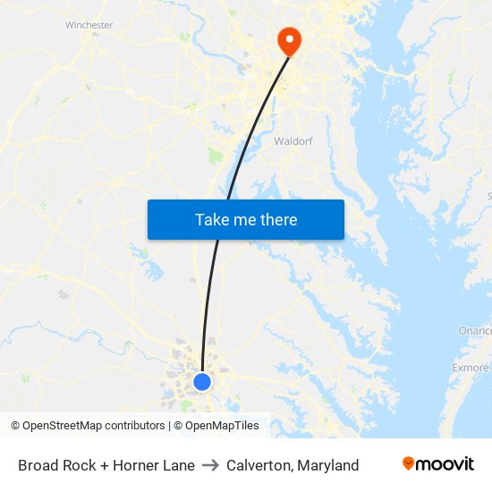 Broad Rock + Horner Lane to Calverton, Maryland map