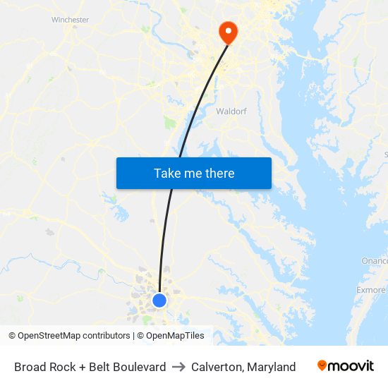 Broad Rock + Belt Boulevard to Calverton, Maryland map