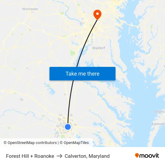 Forest Hill + Roanoke to Calverton, Maryland map