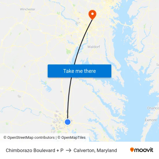 Chimborazo Boulevard + P to Calverton, Maryland map