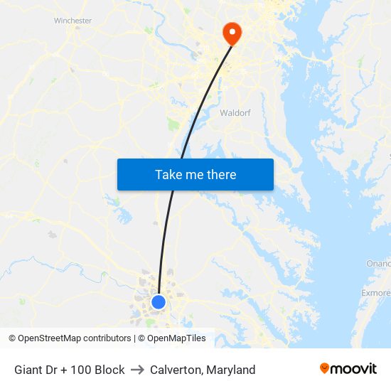 Giant Dr + 100 Block to Calverton, Maryland map