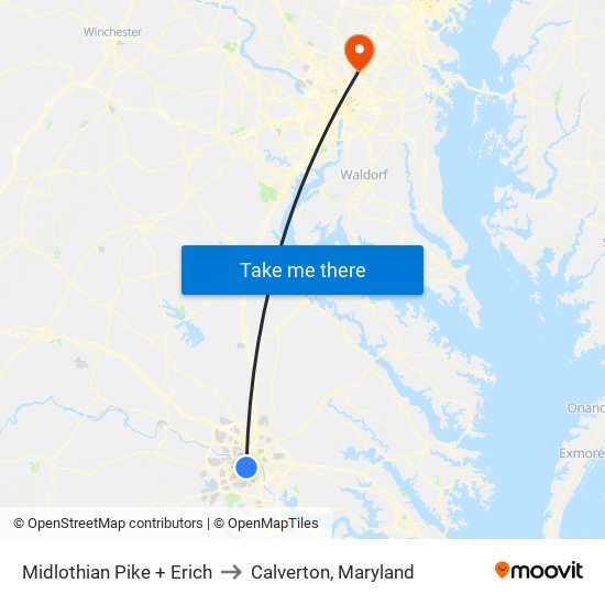 Midlothian Pike + Erich to Calverton, Maryland map