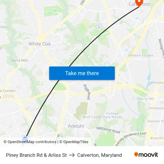 Piney Branch Rd & Arliss St to Calverton, Maryland map