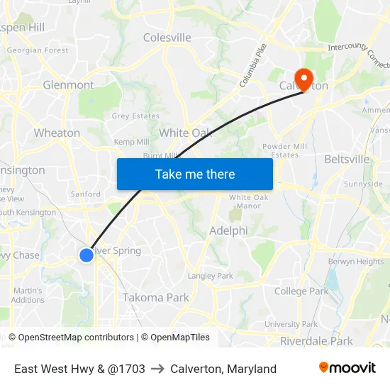 East West Hwy & @1703 to Calverton, Maryland map
