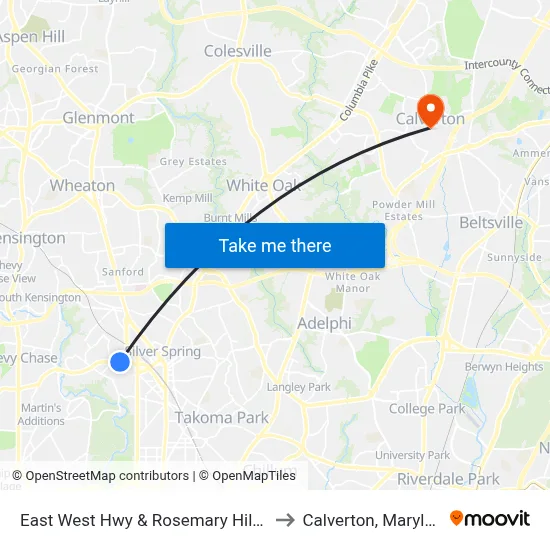 East West Hwy & Rosemary Hills Dr to Calverton, Maryland map