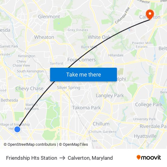 Friendship Hts Station to Calverton, Maryland map