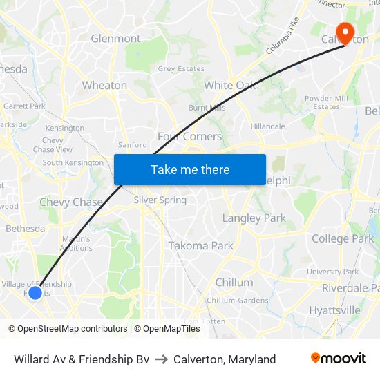 Willard Av & Friendship Bv to Calverton, Maryland map