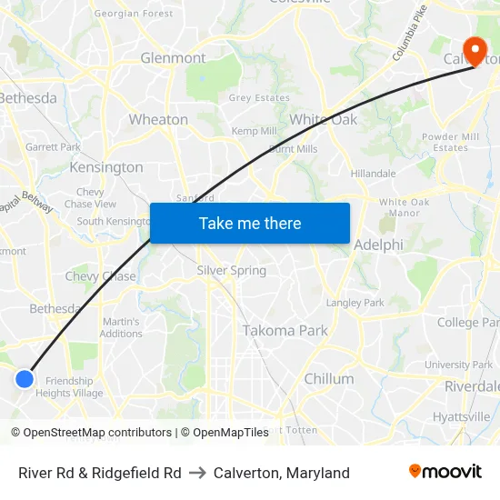 River Rd & Ridgefield Rd to Calverton, Maryland map