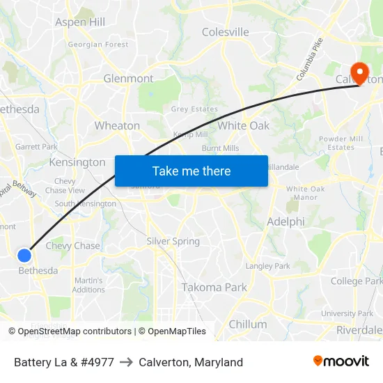 Battery La & #4977 to Calverton, Maryland map