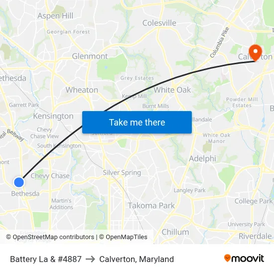 Battery La & #4887 to Calverton, Maryland map
