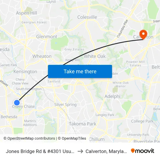 Jones Bridge Rd & #4301 Usuhs to Calverton, Maryland map