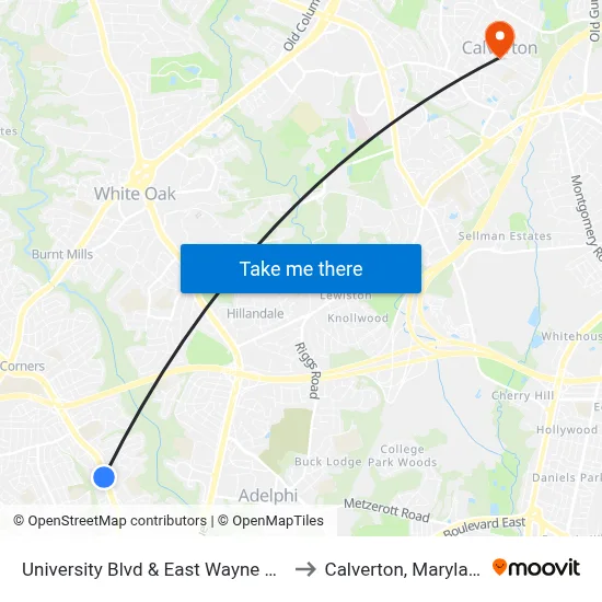 University Blvd & East Wayne Ave to Calverton, Maryland map