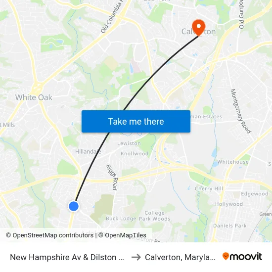 New Hampshire Av & Dilston Rd to Calverton, Maryland map