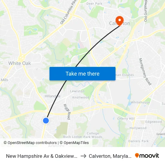 New Hampshire Av & Oakview Dr to Calverton, Maryland map