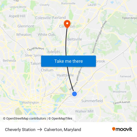 Cheverly Station to Calverton, Maryland map