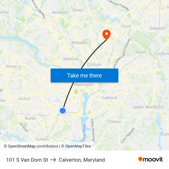 101 S Van Dorn St to Calverton, Maryland map