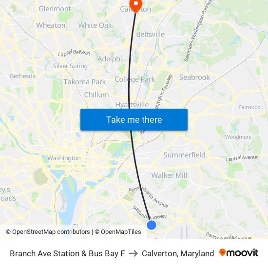 Branch Ave Station & Bus Bay F to Calverton, Maryland map