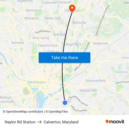 Naylor Rd Station to Calverton, Maryland map