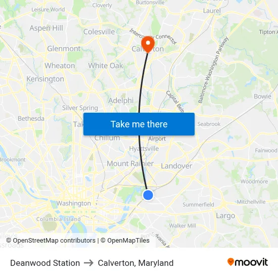 Deanwood Station to Calverton, Maryland map