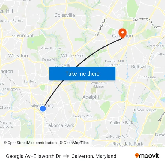 Georgia Av+Ellsworth Dr to Calverton, Maryland map