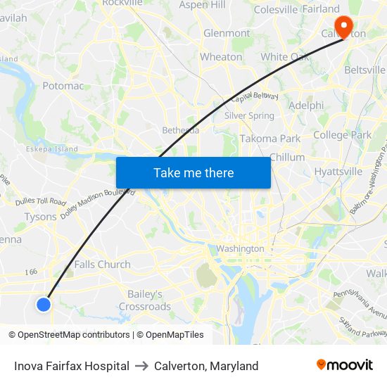 Inova Fairfax Hospital to Calverton, Maryland map