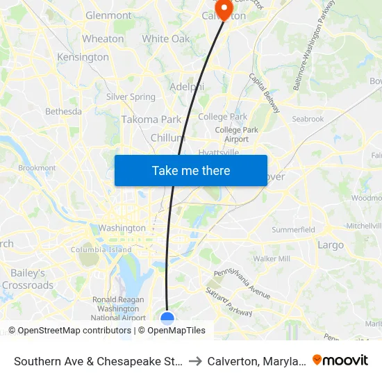 Southern Ave & Chesapeake St Se to Calverton, Maryland map