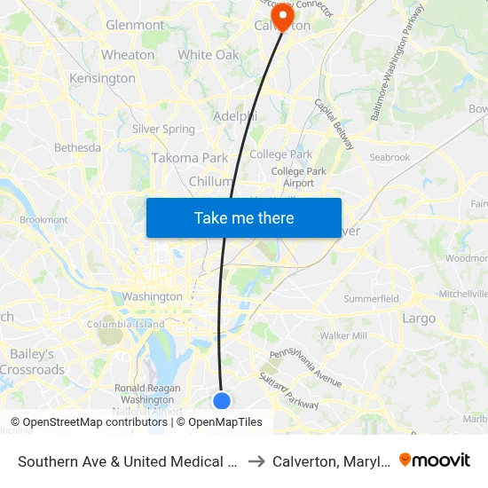 Southern Ave & United Medical Cente to Calverton, Maryland map