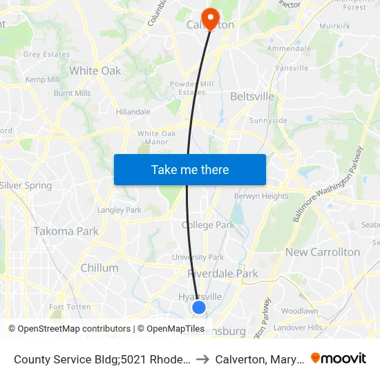 County Service Bldg;5021 Rhode Island to Calverton, Maryland map