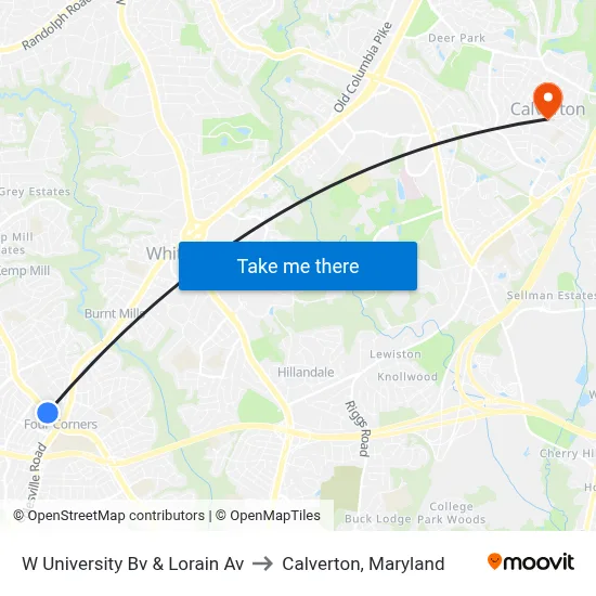 W University Bv & Lorain Av to Calverton, Maryland map