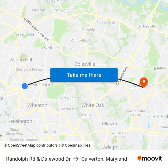 Randolph Rd & Dalewood Dr to Calverton, Maryland map