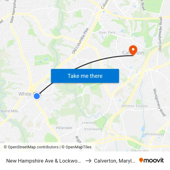 New Hampshire Ave & Lockwood Dr to Calverton, Maryland map