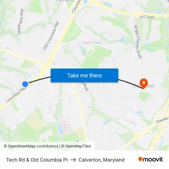 Tech Rd & Old Columbia Pi to Calverton, Maryland map